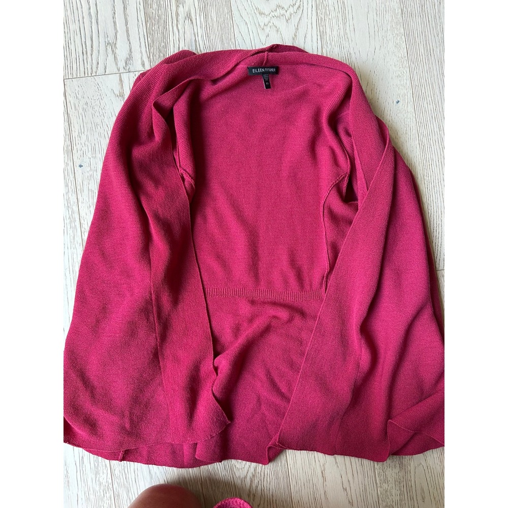 Eileen Fisher Italian Yarn Knit Tank and Open Front Cardigan Set Raspberry XS - Picture 3 of 3